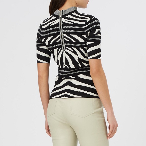 Karen Millen | Textured Zebra Jacquard Knit Half Sleeve Top - Picture 6 of 9